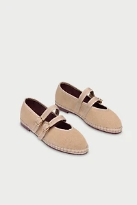 Flabelus Double Strap Linen Mary Jane Flat