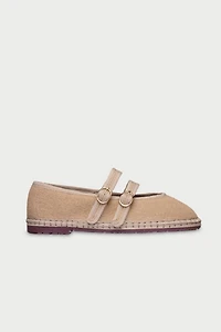 Flabelus Double Strap Linen Mary Jane Flat