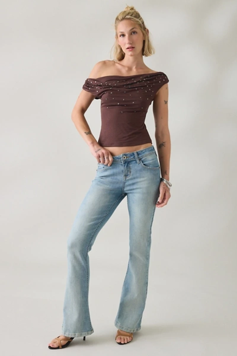 UO Fia Studded Off-The-Shoulder Crop Top