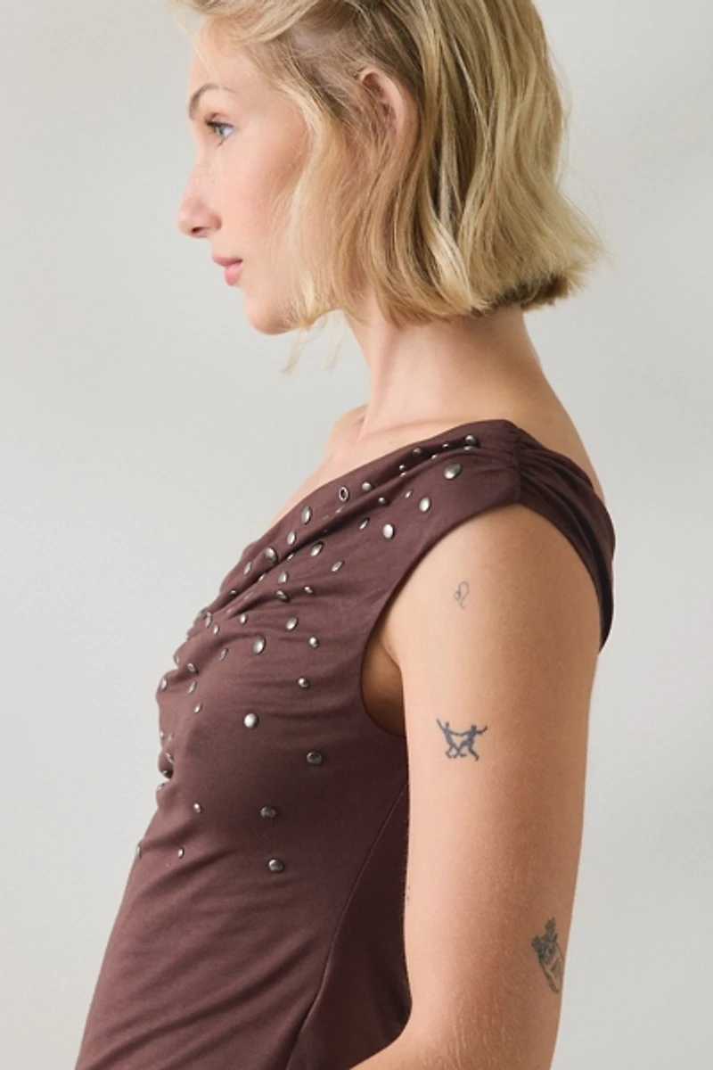 UO Fia Studded Off-The-Shoulder Crop Top