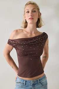 UO Fia Studded Off-The-Shoulder Crop Top