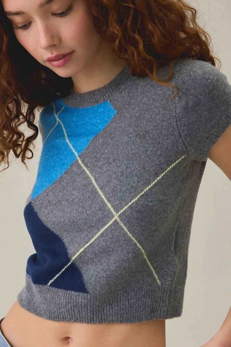 BDG So Soft Argyle Short Sleeve Sweater