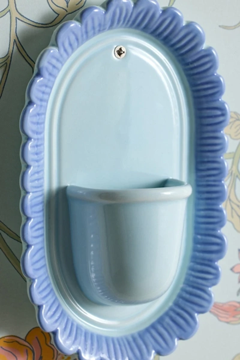 Scalloped Flower Bouquet Ceramic Wall Vase