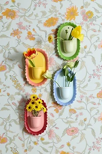 Scalloped Flower Bouquet Ceramic Wall Vase