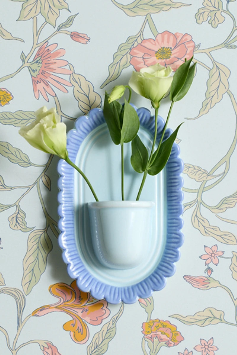 Scalloped Flower Bouquet Ceramic Wall Vase