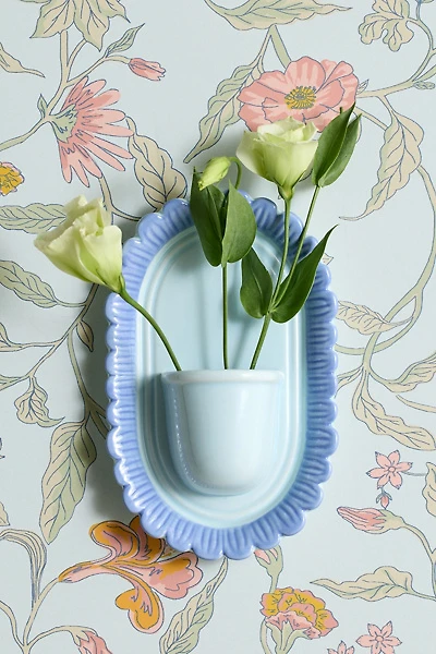 Scalloped Flower Bouquet Ceramic Wall Vase