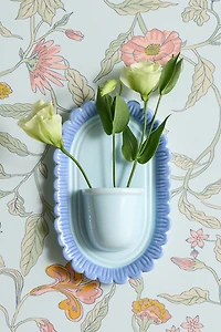 Scalloped Flower Bouquet Ceramic Wall Vase