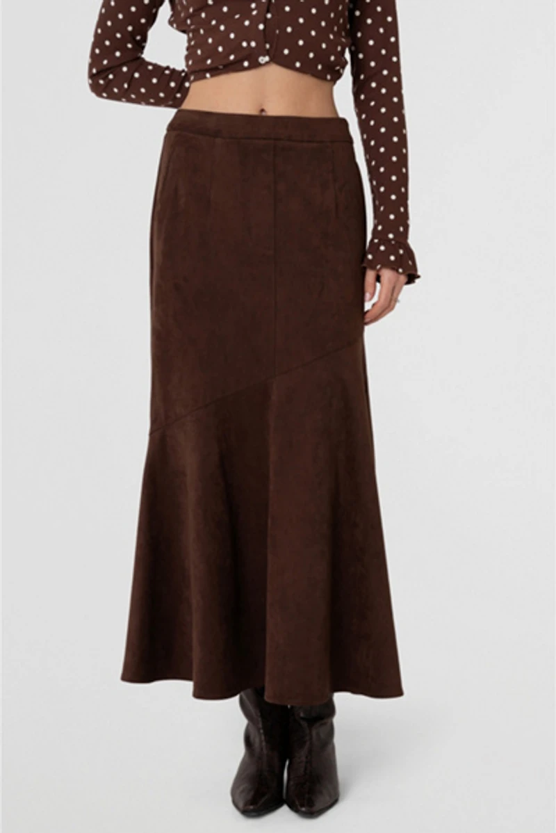 Amy Lynn Suki Faux Suede Chiffon Asymmetric Maxi Skirt