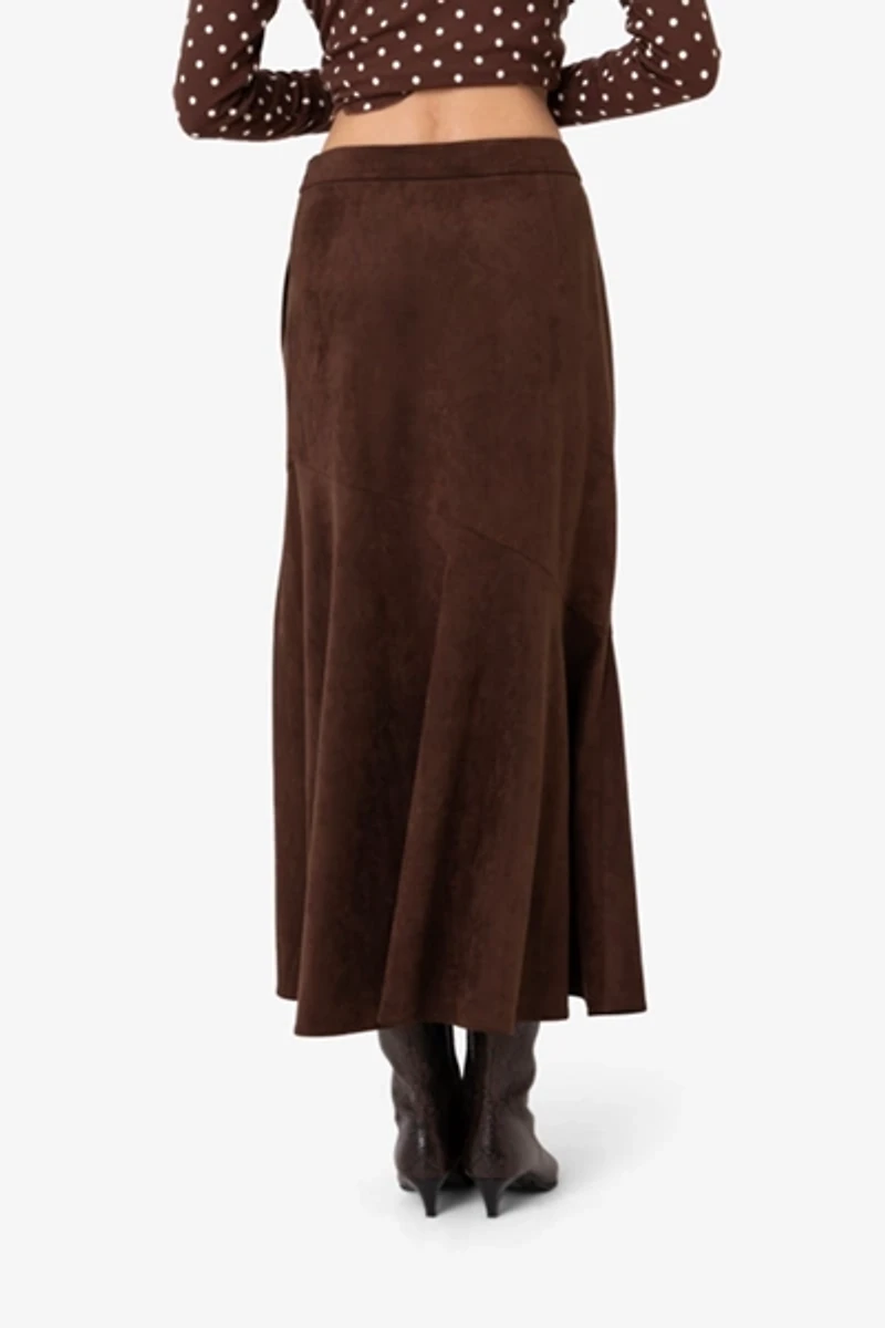 Amy Lynn Suki Faux Suede Chiffon Asymmetric Maxi Skirt