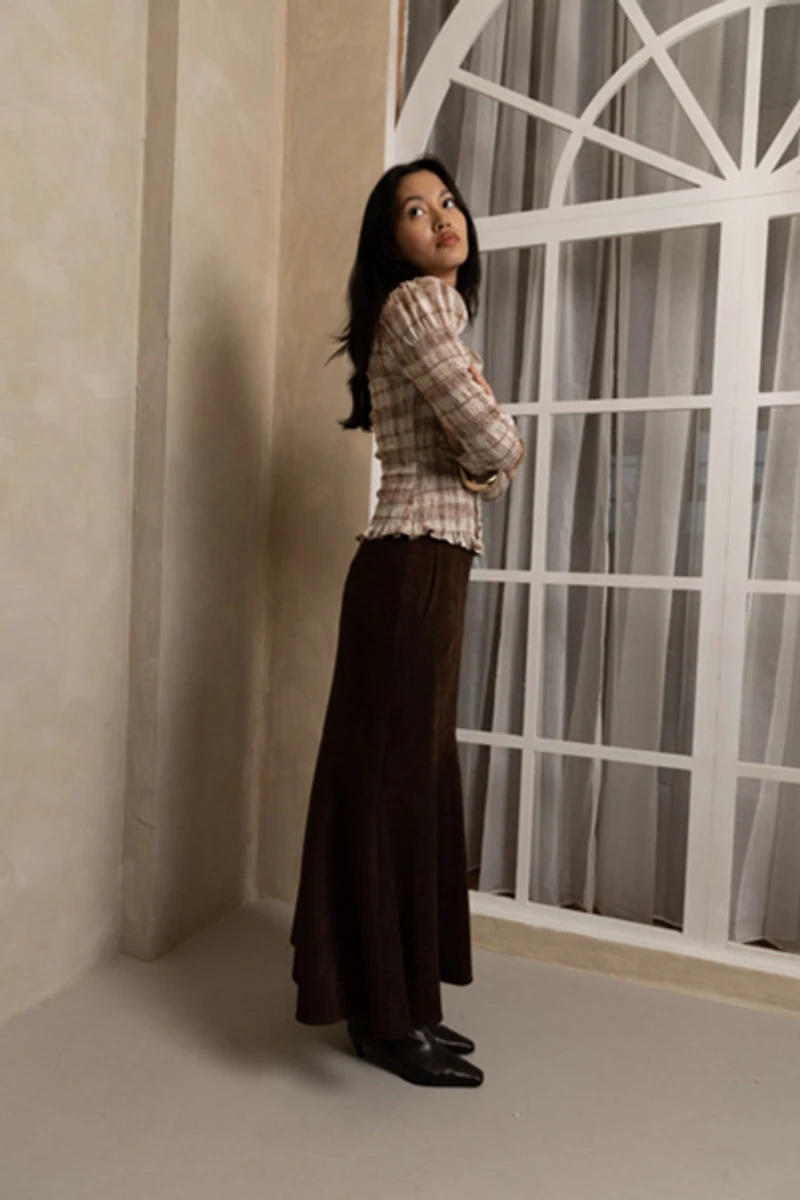 Amy Lynn Suki Faux Suede Chiffon Asymmetric Maxi Skirt