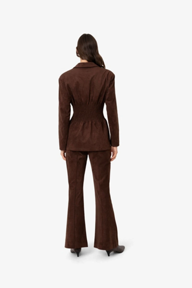 Amy Lynn Rina Faux Suede Boxy Blazer Jacket with Smocked Waist