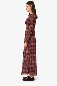 Amy Lynn Noor Smocked Checkered Long Sleeve Column Dress
