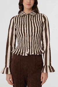 Amy Lynn Yasmine Cotton Stripe Smocked Shirt