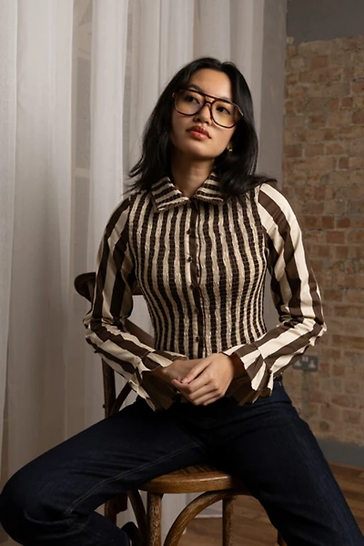 Amy Lynn Yasmine Cotton Stripe Smocked Shirt