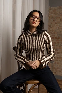 Amy Lynn Yasmine Cotton Stripe Smocked Shirt
