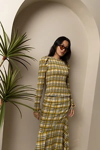 Amy Lynn Elsa Plaid Long Sleeve Smocked Top