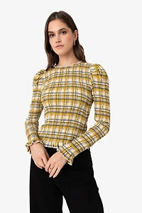 Amy Lynn Elsa Plaid Long Sleeve Smocked Top