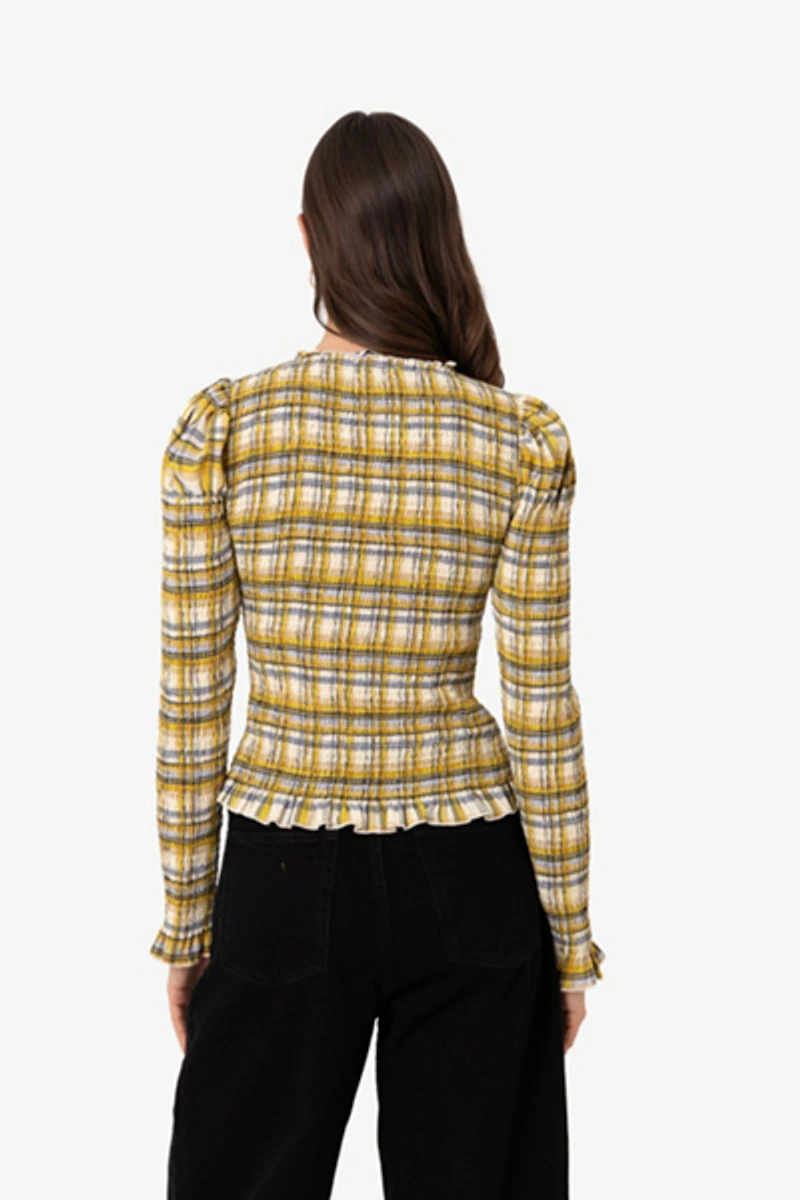 Amy Lynn Elsa Plaid Long Sleeve Smocked Top