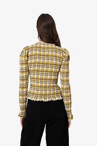 Amy Lynn Elsa Plaid Long Sleeve Smocked Top