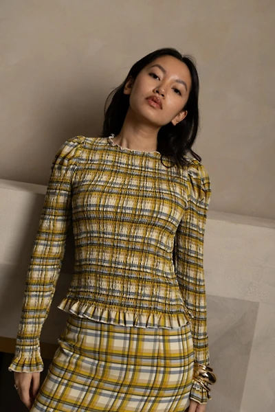 Amy Lynn Elsa Plaid Long Sleeve Smocked Top