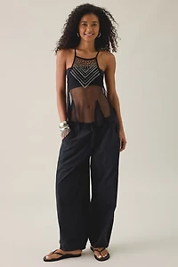 UO Kath Sequin Embellished Sheer Mesh Hanky Hem Cami