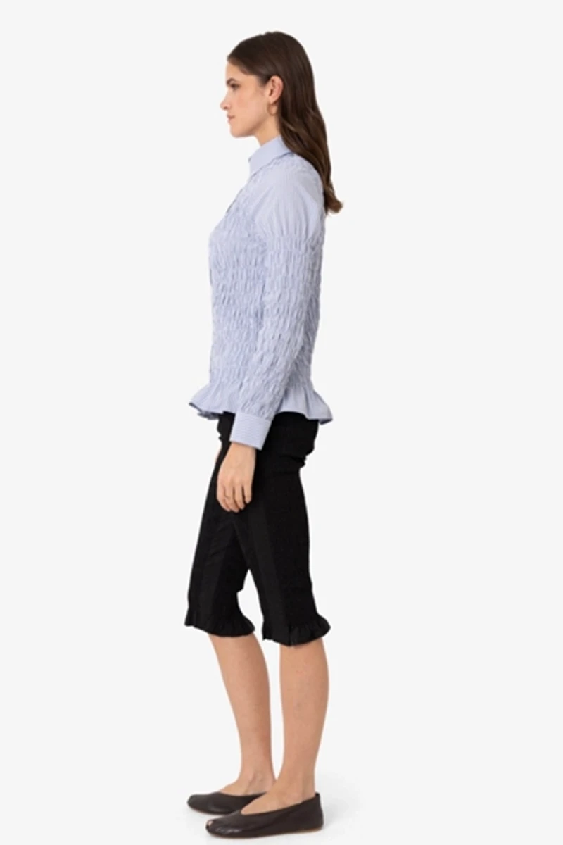Amy Lynn Olivia Smocked Cotton Shirt Blue Stripe