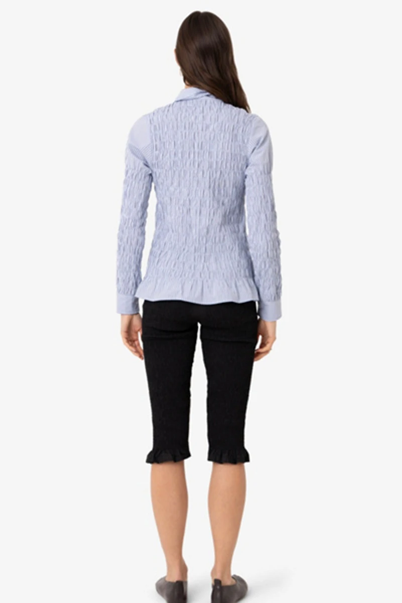 Amy Lynn Olivia Smocked Cotton Shirt Blue Stripe