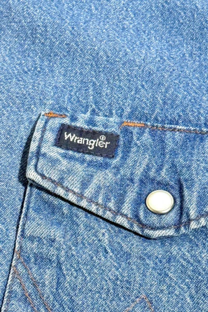 Vintage 1990's Wrangler Chainstitched Faded Western Denim Shirt