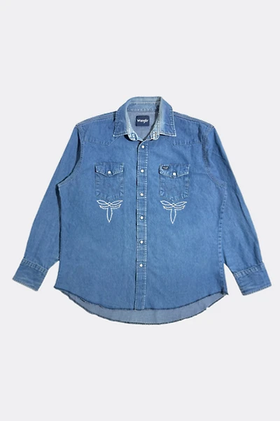 Vintage 1990's Wrangler Chainstitched Faded Western Denim Shirt