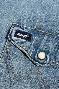 Vintage 1990's Wrangler Chainstitch Faded Denim Pearl Snap Shirt