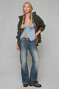 BDG Campus Crush Split-Front Puff Sleeve Babydoll Top