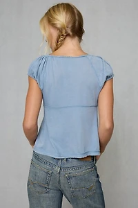 BDG Campus Crush Split-Front Puff Sleeve Babydoll Top