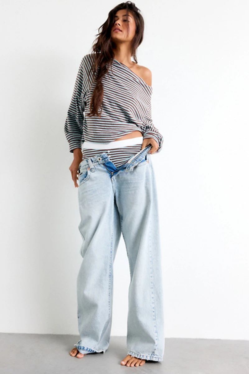 Out From Under All Nighter Striped Off-The-Shoulder Sweatshirt