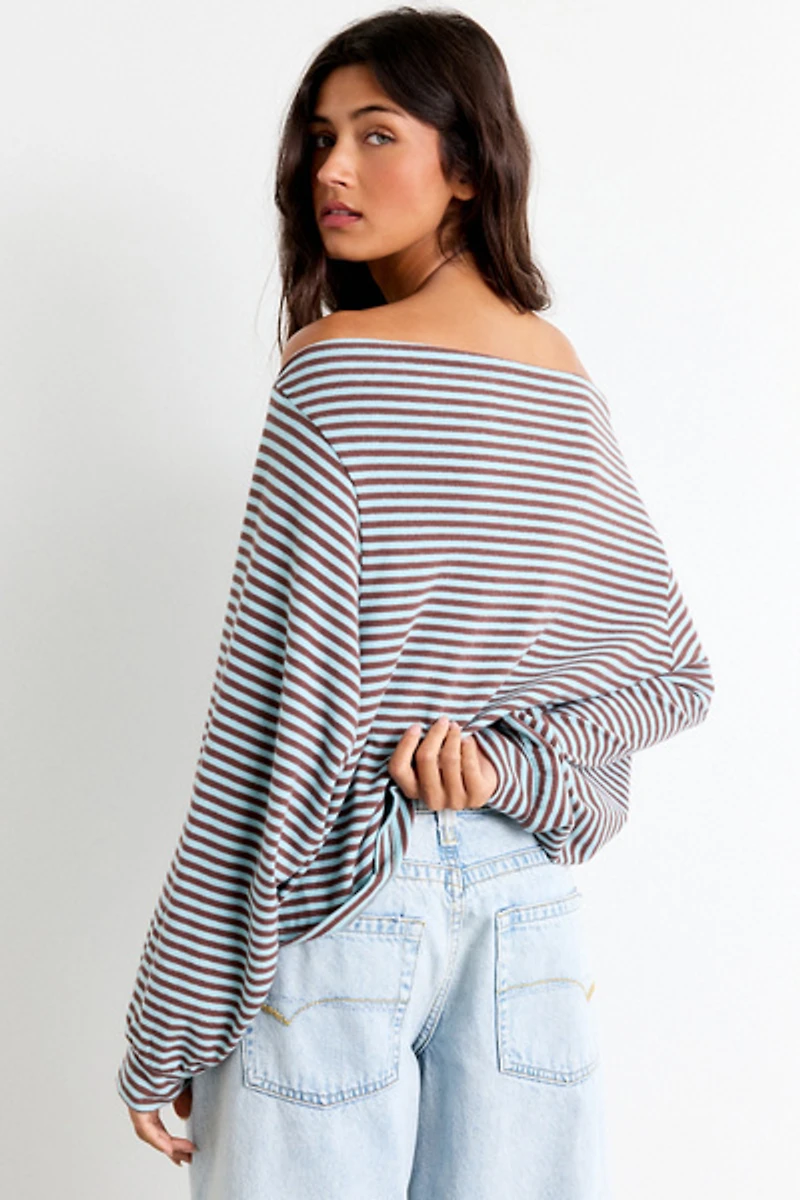 Out From Under All Nighter Striped Off-The-Shoulder Sweatshirt