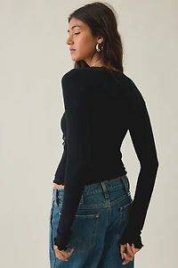 Out From Under Diana Plunging Lace Trim Long Sleeve Top