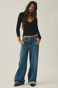 Out From Under Diana Plunging Lace Trim Long Sleeve Top