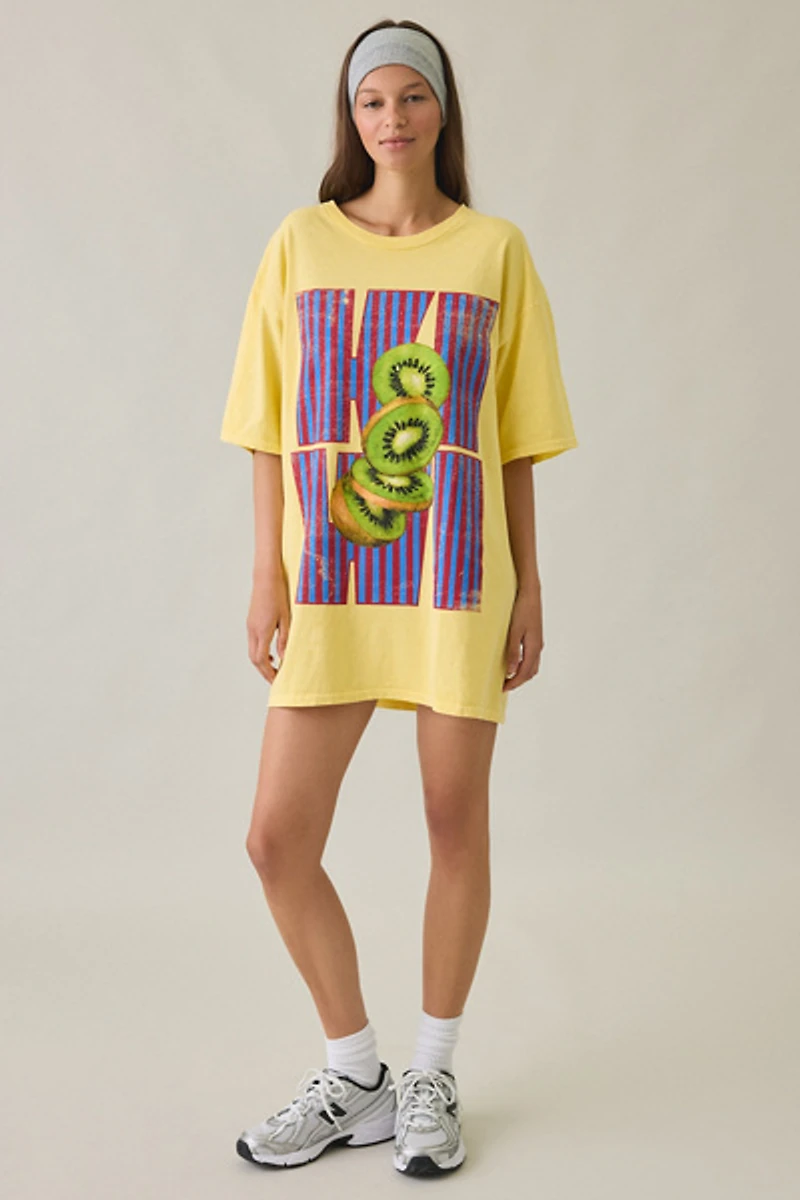 Kiwi Graphic Oversized Cotton T-Shirt Dress