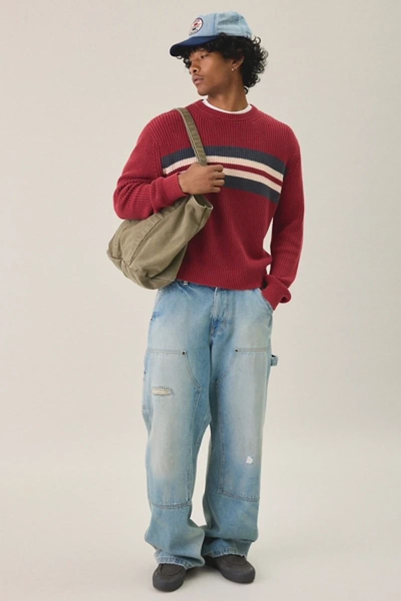 UO Striped Acid Wash Crew Neck Sweater
