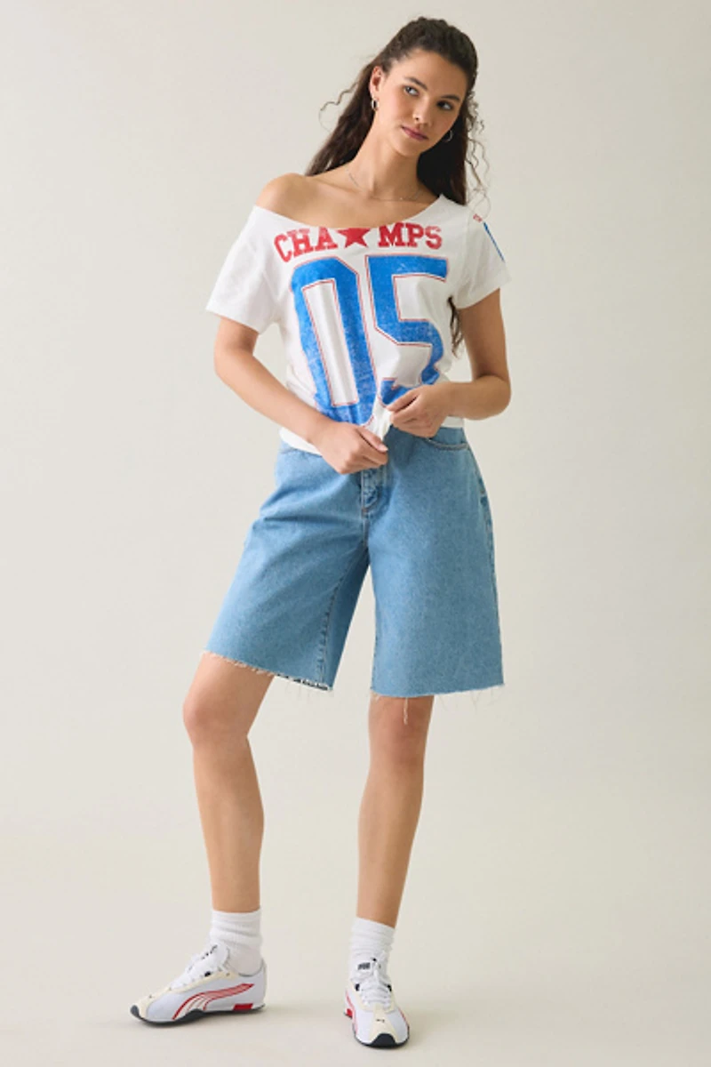 Champs Graphic Slash Neck Off-The-Shoulder Tee