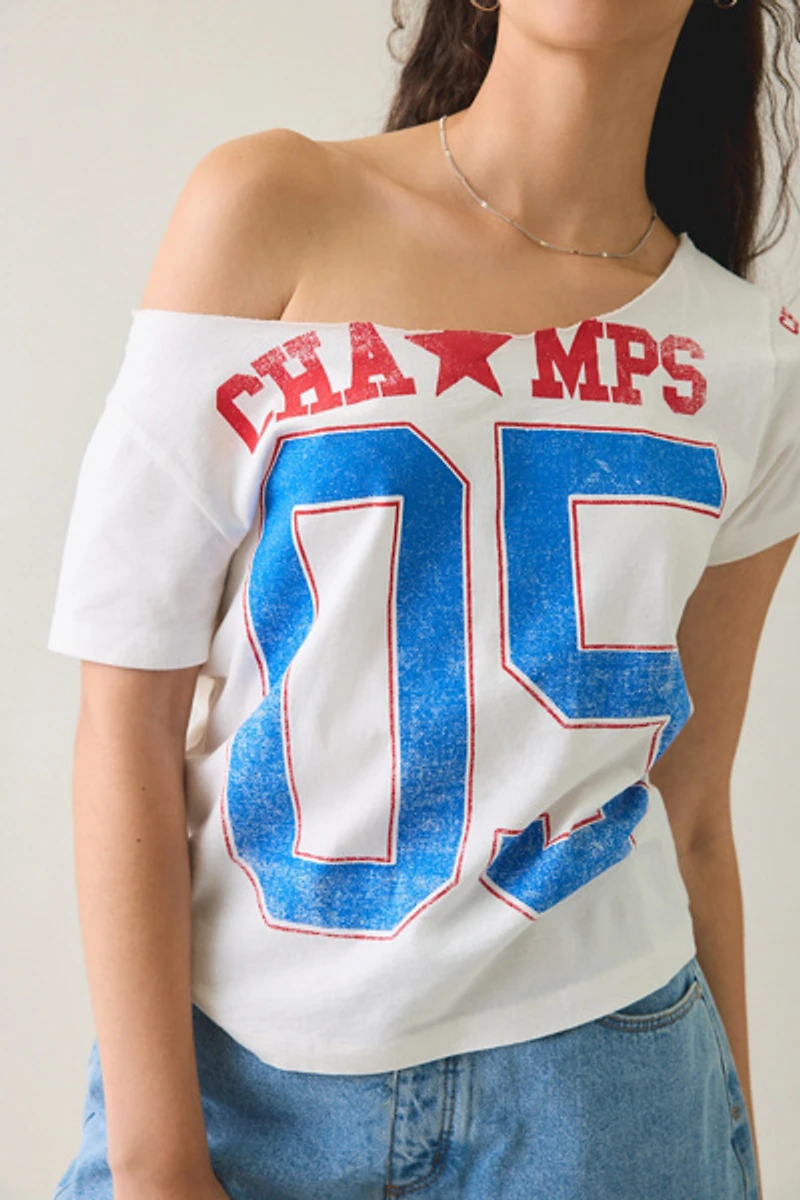 Champs Graphic Slash Neck Off-The-Shoulder Tee