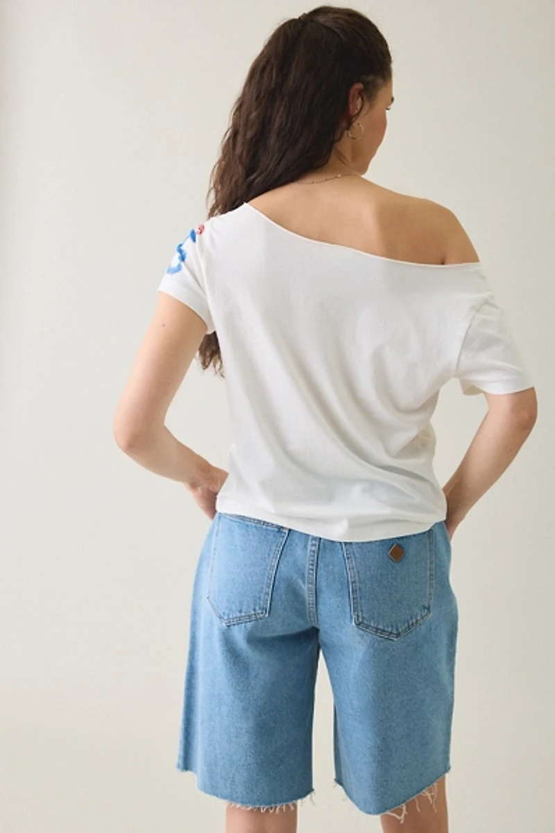 Champs Graphic Slash Neck Off-The-Shoulder Tee