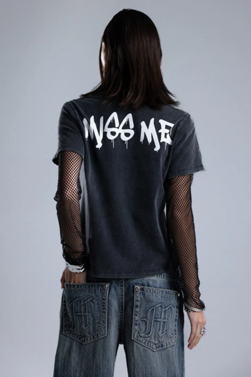 Miss Me Shiloh Mesh Sleeve Tee