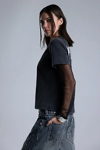 Miss Me Shiloh Mesh Sleeve Tee