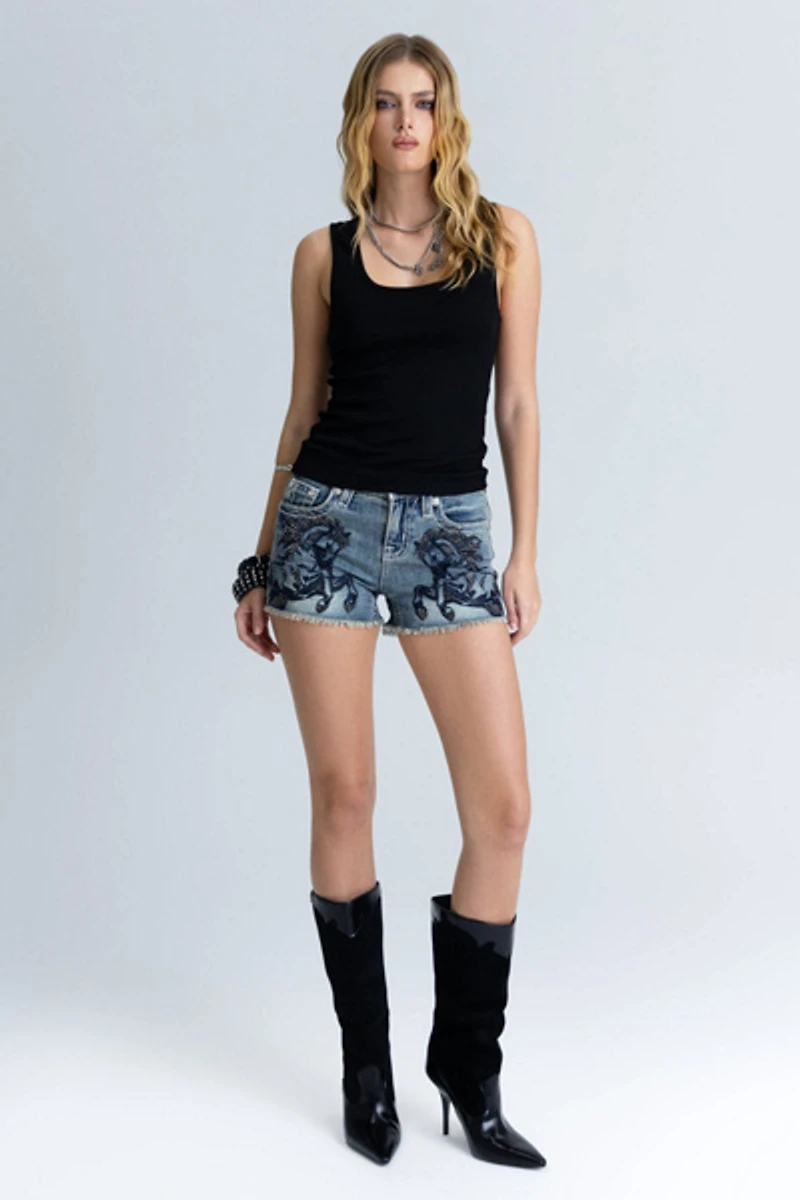 Miss Me Dilrose Crystal Horse Shorts