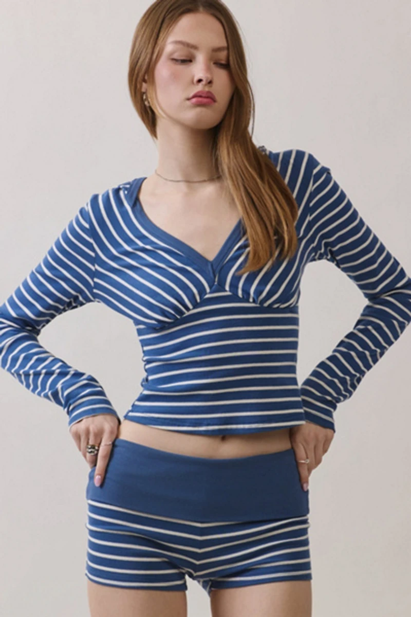 Personal Code Shiloh Stripe Long Sleeve Hooded Top