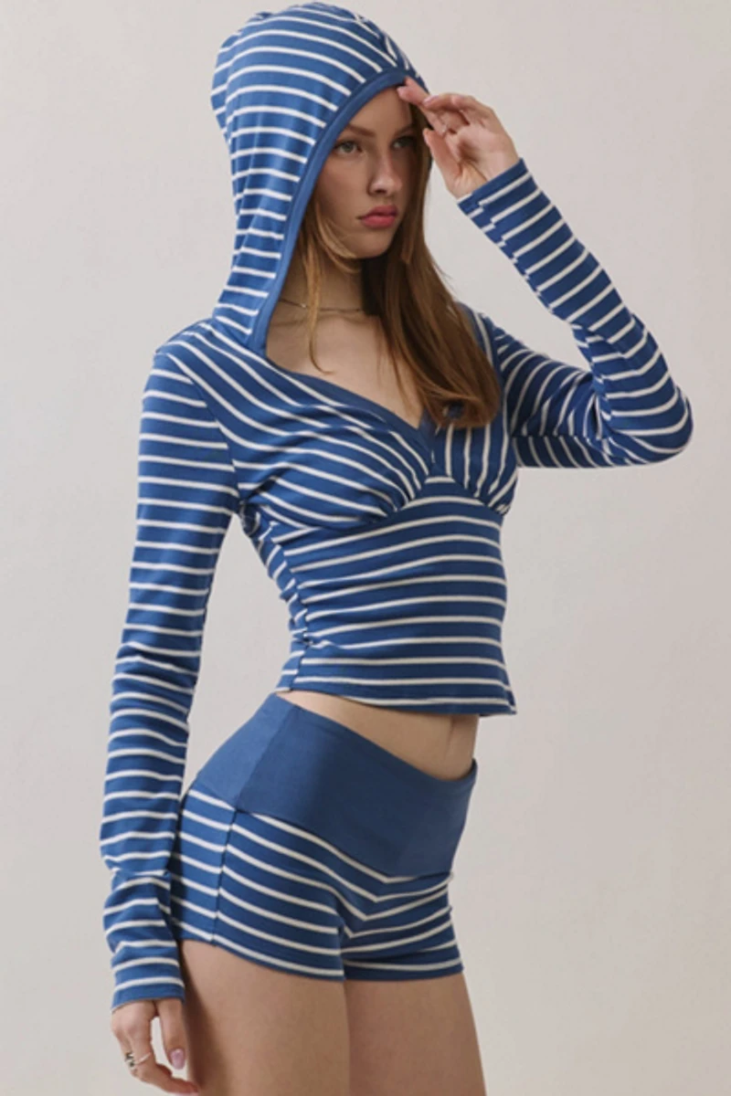 Personal Code Shiloh Stripe Long Sleeve Hooded Top