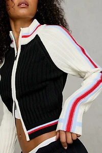 BDG Ruby Ribbed Knit Mockneck Zip-Up Cardigan