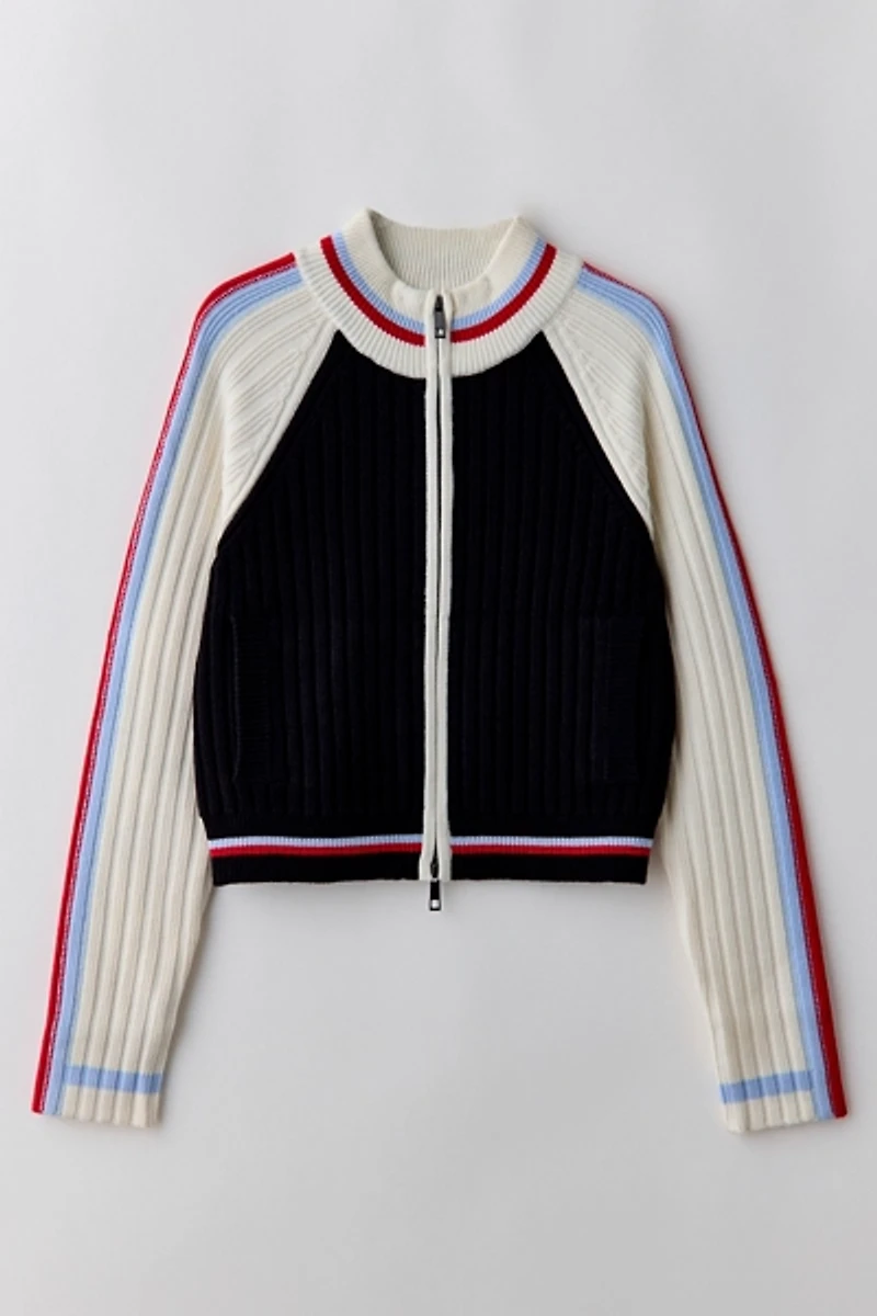 BDG Ruby Ribbed Knit Mockneck Zip-Up Cardigan