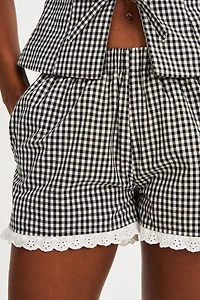 Miss Circle Qutayla Gingham Lace Trim Shorts