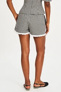 Miss Circle Qutayla Gingham Lace Trim Shorts